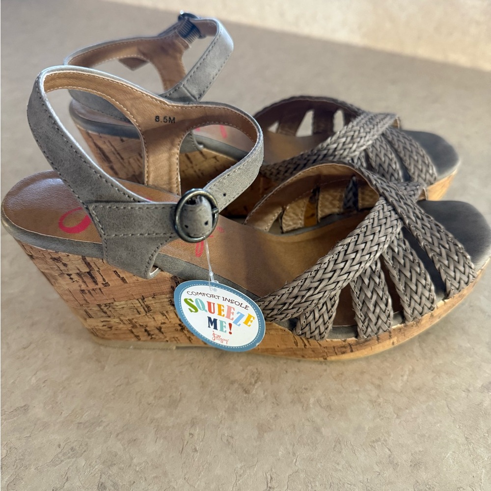 Gray Woven Wedge Sandals